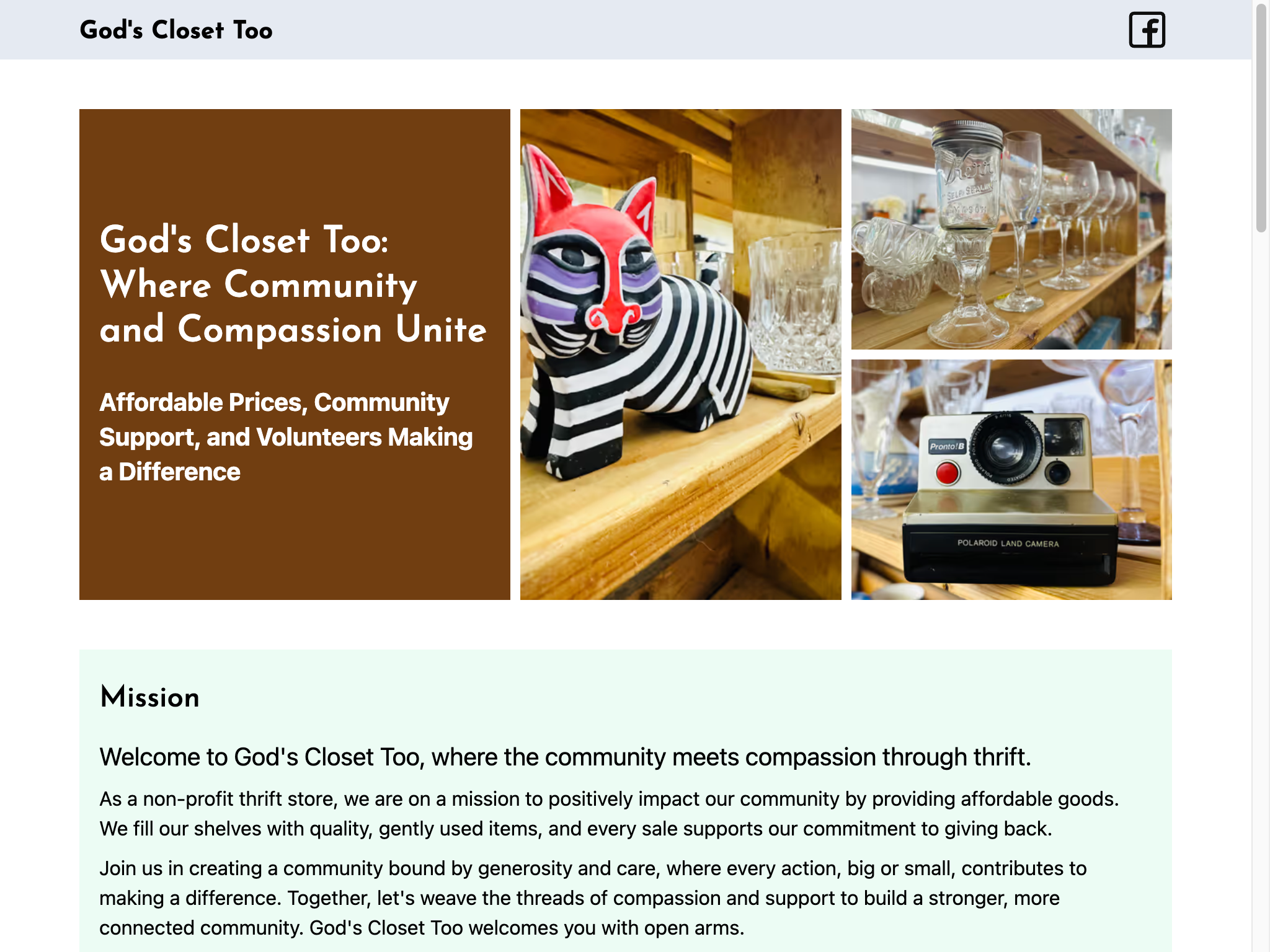screenshot of God\'s Closet Too website